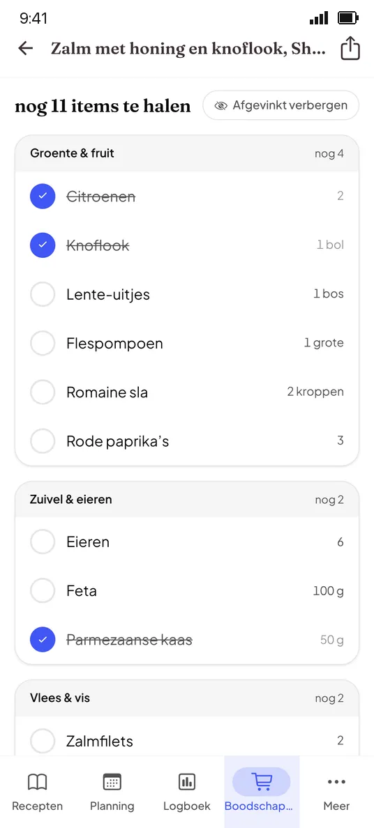 Boodschappenlijst op schapvolgorde in de CookBird-app