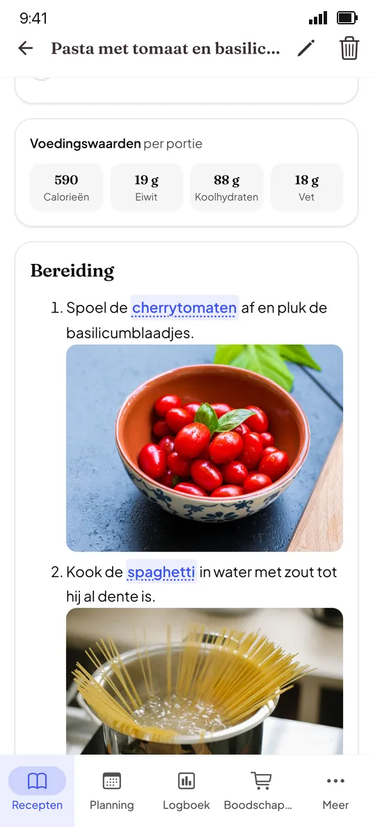 Een geïmporteerd appeltaartrecept met een foto bij elke stap